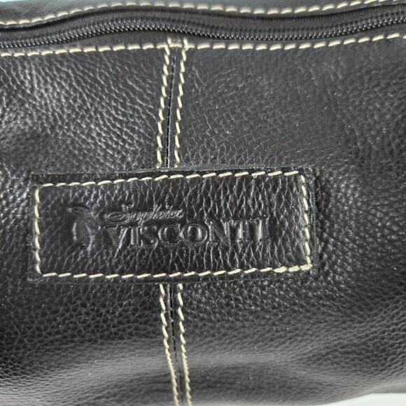 Sophia Visconti Pebble Leather Shoulder Strap Purse Satchel with White Stitching - Picture 6 of 9